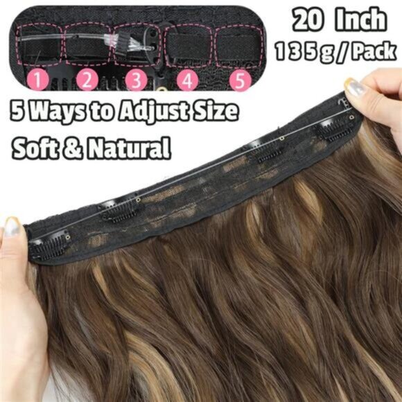 Halo Hair Extensions 20 Inch Brown with Golden Highlight - Picture 3 of 6